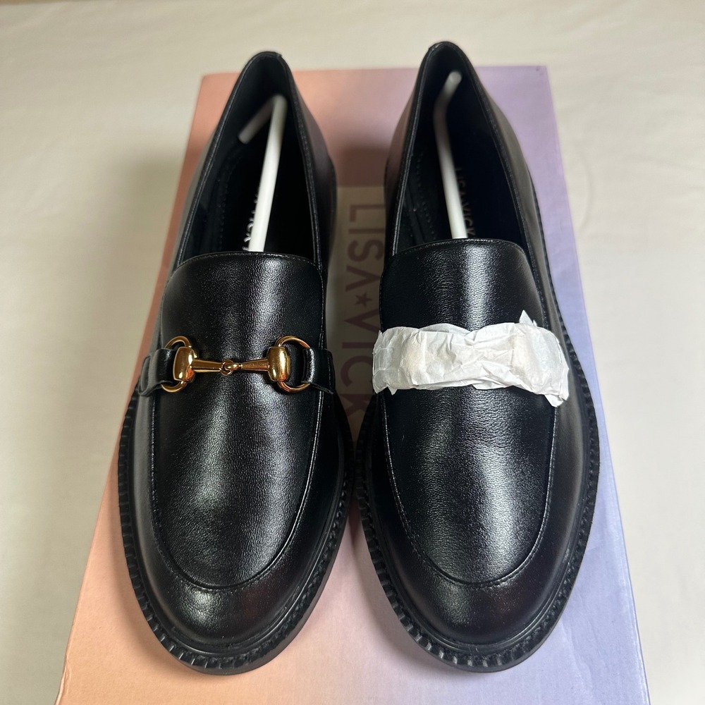 Lisa Vicky Zany-V Black Sheep Nappa‎ Loafers Gold Hardware Women's Size 5M NIB - Picture 3 of 13